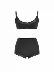 Jersey Scoop Neckline Lace Trim Lingerie Set