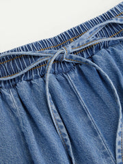 Denim Mid Rise Drawstring Ruched Wide Leg Jeans