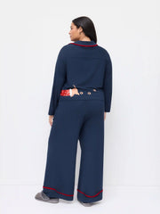 Christmas Dog Graphic Oversized Top & Mid Rise Wide Leg Trousers Loungewear Set Curve & Plus