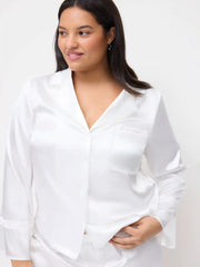 Satin Collar Lace Oversized Top & High Rise Wide Leg Trousers Loungewear Set