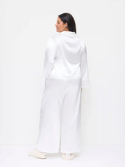 Satin Collar Lace Oversized Top & High Rise Wide Leg Trousers Loungewear Set