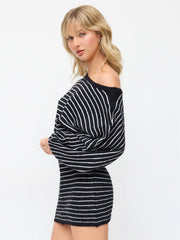 Knit Wool-blend Boat Neck Striped Straight Dress