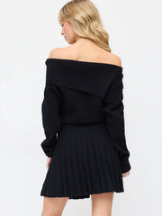 Knit Asymmetrical Neck Pleated Mini Dress
