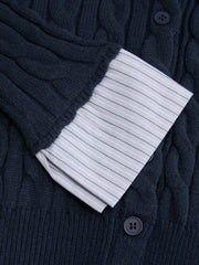 Cable Knit Striped Collar Two Tone Cardigan