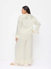 Satin Collar Oversized Top & High Rise Drawstring Wide Leg Trousers Loungewear Set Curve & Plus