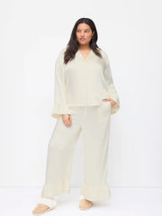 Satin Collar Oversized Top & High Rise Drawstring Wide Leg Trousers Loungewear Set Curve & Plus