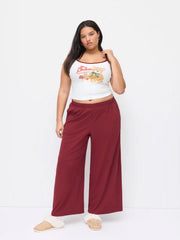 Mushroom & Bear Graphic Cotton-blend Cami Top & Mid Rise Wide Leg Trousers Loungewear Set Curve & Plus