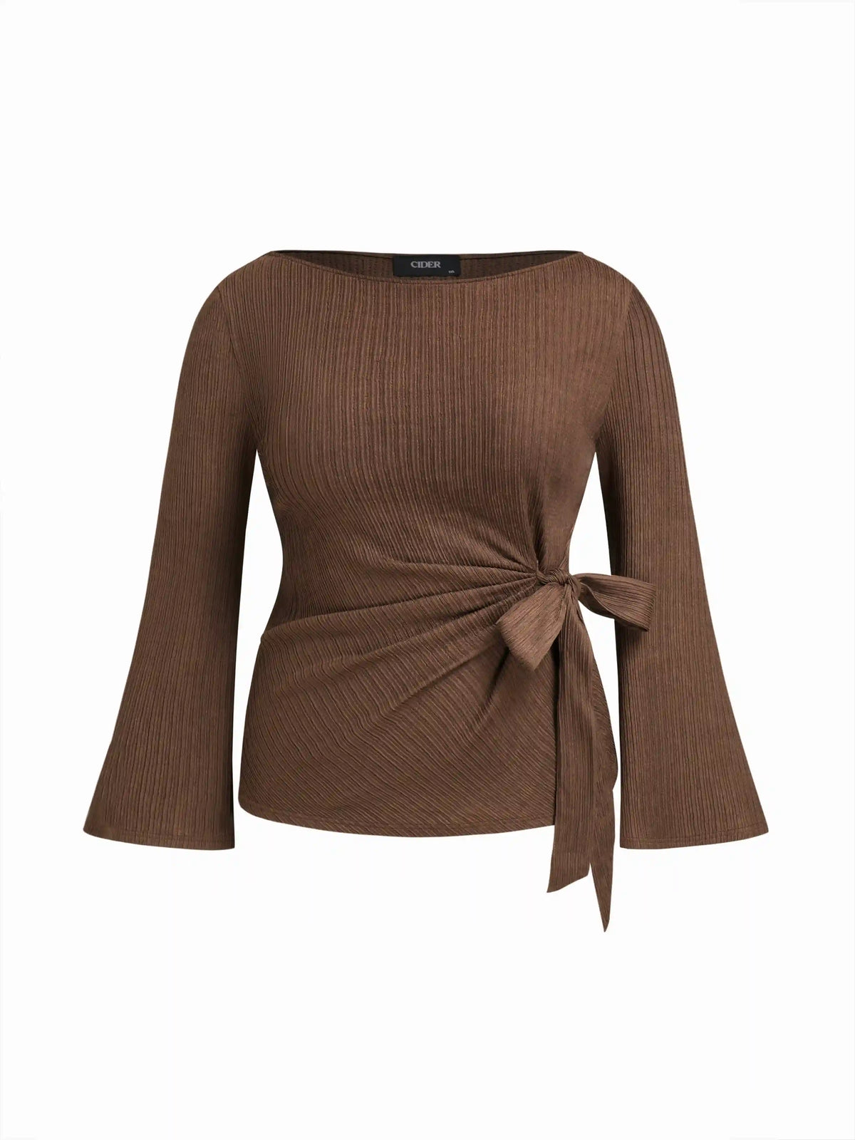 Boat Neck Textured Side Knotted Ruched Top Curve & Plus