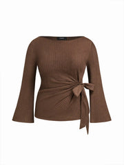 Boat Neck Textured Side Knotted Ruched Top Curve & Plus