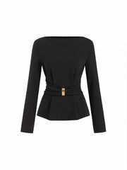 Boat Neck Metal Detail Ruched Top