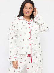 Christmas Graphic Oversized Top & Mid Rise Drawstring Wide Leg Trousers Loungewear Set Curve & Plus