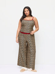 U-neckline Leopard Print Cami Top & Mid Rise Elastic Waist Wide Leg Trousers Loungewear Set Curve & Plus