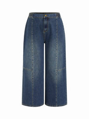 Denim High Rise Elastic Waist Wide Leg Jeans Curve & Plus