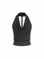 Knit Cowl Neck Backless Crop Top With Braided Detail