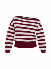 Knit Asymmetrical Neck Striped Sweater Curve & Plus