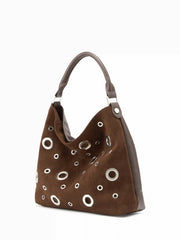 FAUX SUEDE STUDDED SHOULDER BAG & CROSSBODY BAG