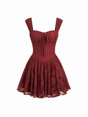 Cotton-blend Sweetheart Floral Lace Knotted Tank Mini Dress
