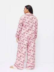 Bowknot Graphic Oversized Top & Mid Rise Wide Leg Trousers Loungewear Set Curve & Plus