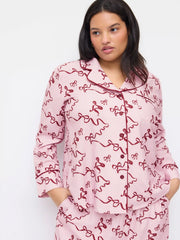 Bowknot Graphic Oversized Top & Mid Rise Wide Leg Trousers Loungewear Set Curve & Plus