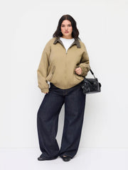 Cotton-blend Houndstooth Reversible Oversized Bomber Jacket Curve & Plus
