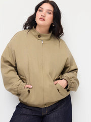 Cotton-blend Houndstooth Reversible Oversized Bomber Jacket Curve & Plus