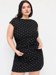 Cotton-blend Boat Neck Polka Dot Ruched Tee & Mini Skirt Curve & Plus