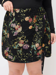 Jacquard Mid Rise Floral Knotted Mini Skirt Curve & Plus