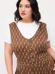 Jacquard V-neck Geometric Wide Leg Overalls Curve & Plus