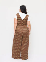 Jacquard V-neck Geometric Wide Leg Overalls Curve & Plus