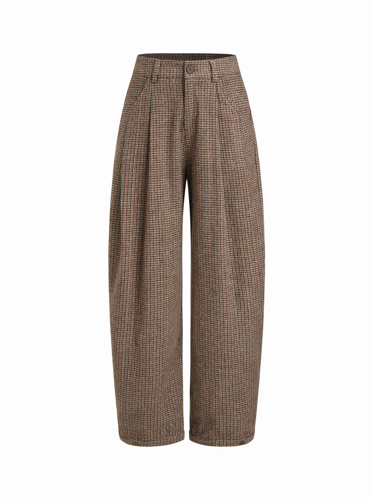 Wool-blend Mid Rise Houndstooth Barrel-leg Trousers