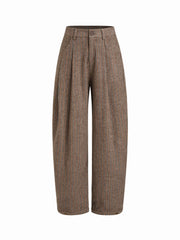 Wool-blend Mid Rise Houndstooth Barrel-leg Trousers