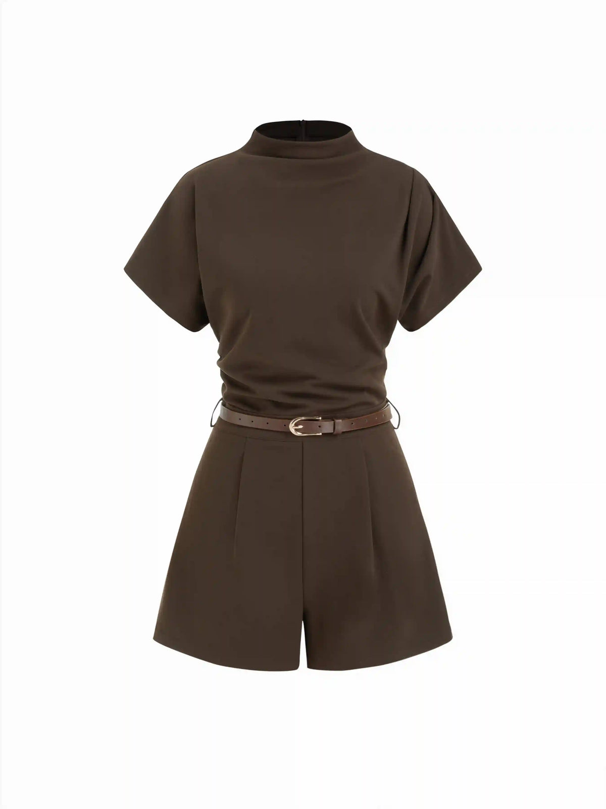 Stand Collar Romper With Belt