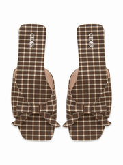 GINGHAM & BOWKNOT SQUARE TOE SANDALS