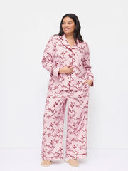 Bowknot Graphic Oversized Top & Mid Rise Wide Leg Trousers Loungewear Set Curve & Plus