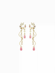 RHINESTONE DECOR FLOWER & BUTTERFLY & FAUX PEARL DROP EARRINGS