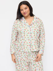 Strawberry Graphic Floral Oversized Top & Mid Rise Wide Leg Trousers Loungewear Set Curve & Plus