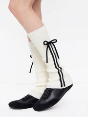 BOWKNOT DECOR STRIPED LEGWARMERS