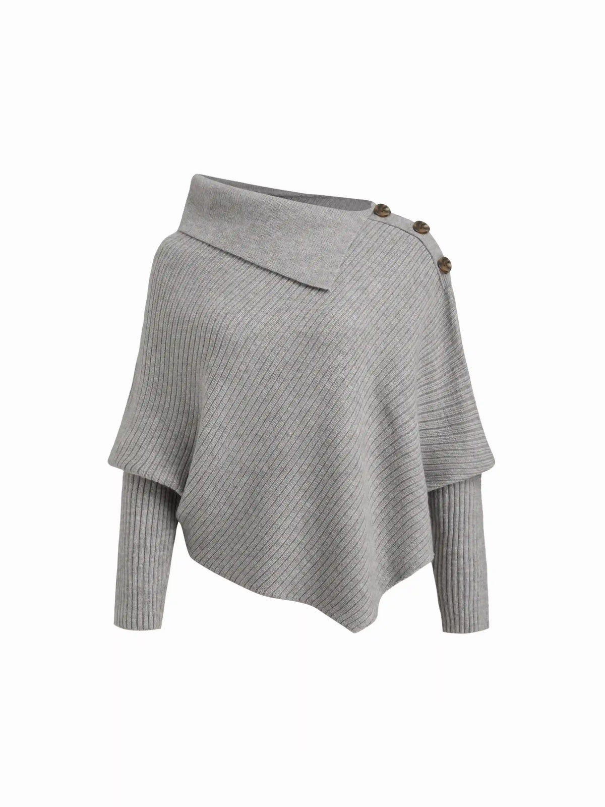 Knit Asymmetrical Neck Poncho Sweater Curve & Plus