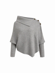 Knit Asymmetrical Neck Poncho Sweater Curve & Plus