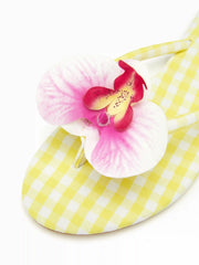 FLOWER & GINGHAM FLIP-FLOP SLIPPERS