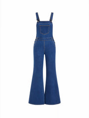 Stretch Denim Buckle Up Flared Jumpsuit