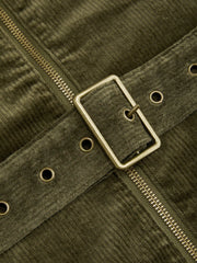 Corduroy Faux Fur Trim Collar Jacket With Belt Curve & Plus