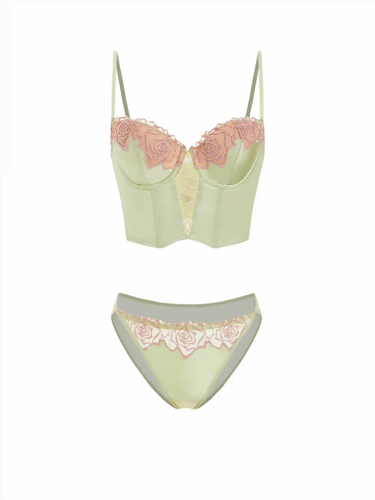 Satin Sweetheart Floral Lace Up Lingerie Set