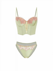 Satin Sweetheart Floral Lace Up Lingerie Set
