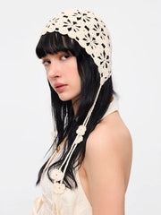 FLORAL KNITTED FRINGED HAT