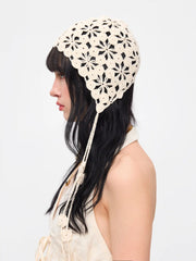 FLORAL KNITTED FRINGED HAT