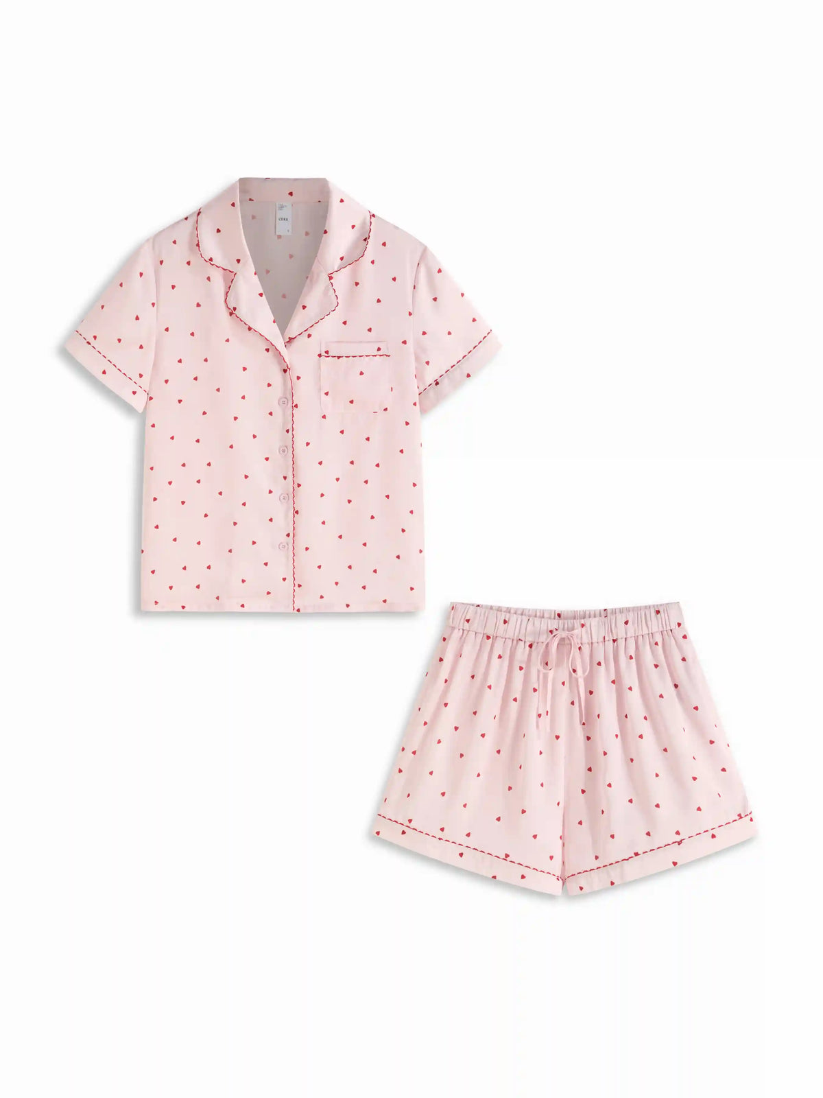Heart Graphic Collar Top & Mid Rise Drawstring Shorts Loungewear Set
