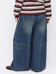 Denim High Rise Elastic Waist Wide Leg Jeans Curve & Plus