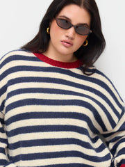 Knit Mohair-blend Striped Contrasting Binding Top Curve & Plus