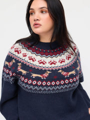 Dachshund Detail Round Neckline Sweater Curve & Plus